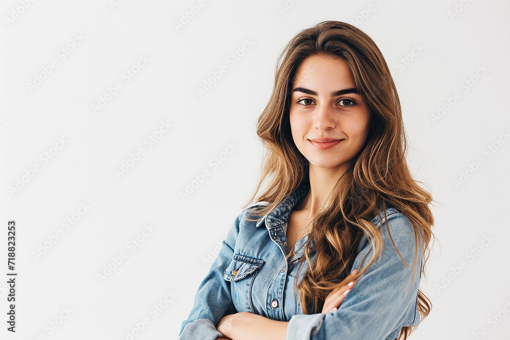 portrait of young woman arm crossed on white isolated background portrait of young woman arm crossed on white isolated background