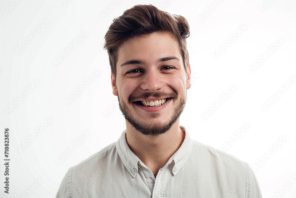 closeup shot of happy young man posing on white isolated background closeup shot of happy young man posing on white isolated background