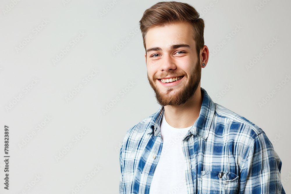 closeup shot of happy young man posing on white isolated background closeup shot of happy young man posing on white isolated background