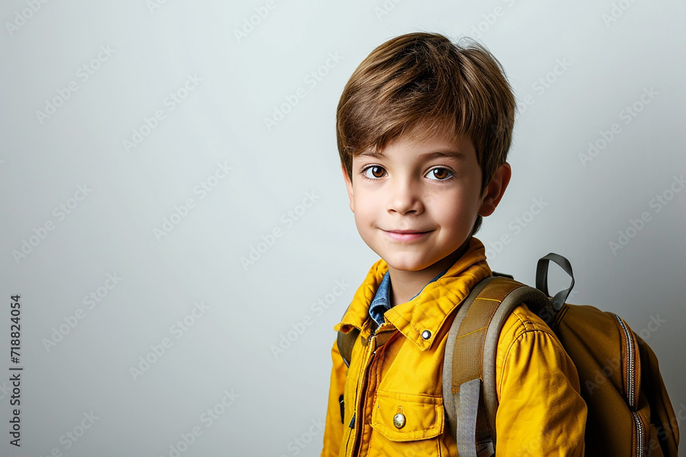 happy smart little student boy with bag on white isolated background happy smart little student boy with bag on white isolated background