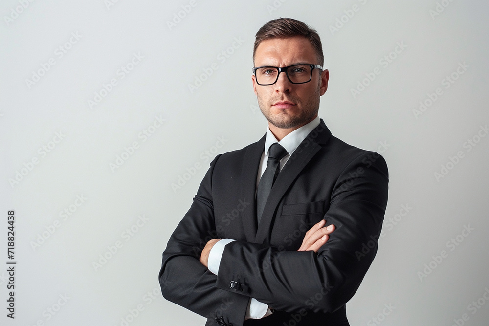 portrait of businessman arm crossed on white isolated background portrait of businessman arm crossed on white isolated background