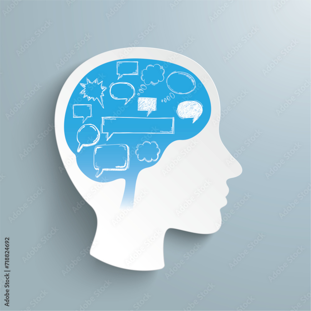 Human Head Brain Speech Bubbles Blue Human Head Brain Speech Bubbles Blue