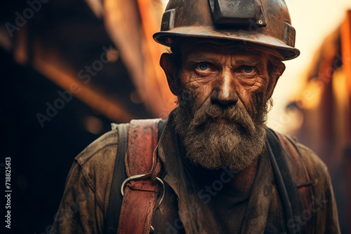 Coal miners wearing protective helmets work diligently deep extracting vital energy resources generative AI photo