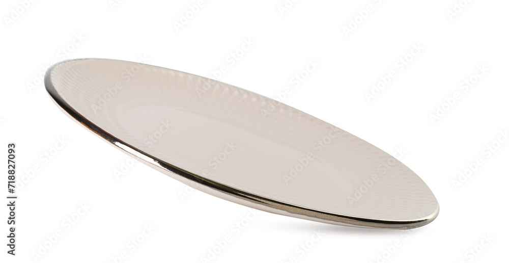 One beautiful ceramic plate isolated on white One beautiful ceramic plate isolated on white