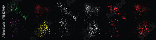 Set of different hand-drawn yellow, wheat, purple, red, white, green color brush stroke isolated splatter splash background