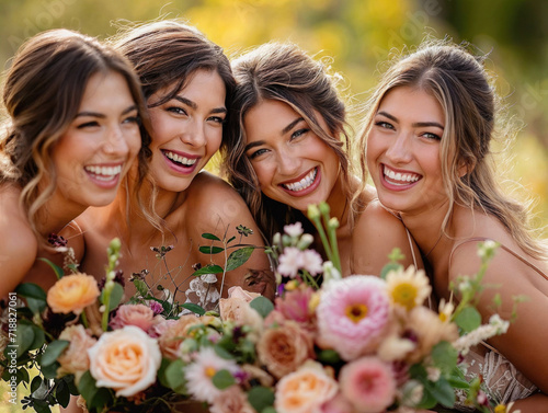 bridesmaids with floral bouquets