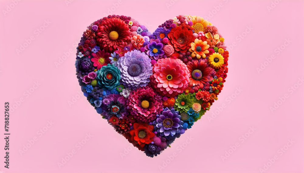 Rainbow color heart made of flowers isolated on white background. This illustration represents concept of love for LGBTQ, gay, lesbian, pride and bisexsual. Digital illustration generative AI. Rainbow color heart made of flowers isolated on white background. This illustration represents concept of love for LGBTQ, gay, lesbian, pride and bisexsual. Digital illustration generative AI.
