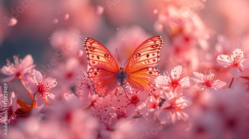 Pink Petals and Purple Wings: A Vibrant Butterfly in Full Bloom Generative AI
