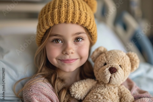 Winter Warmth: A Little Girl's Cozy Moment with a Teddy Bear Generative AI © graphic