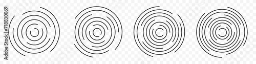Concentric ripple circles vector set. Radial signal, sonar wave, soundwave icons