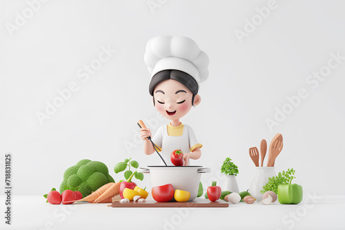 野菜を調理する女性栄養士（3D）