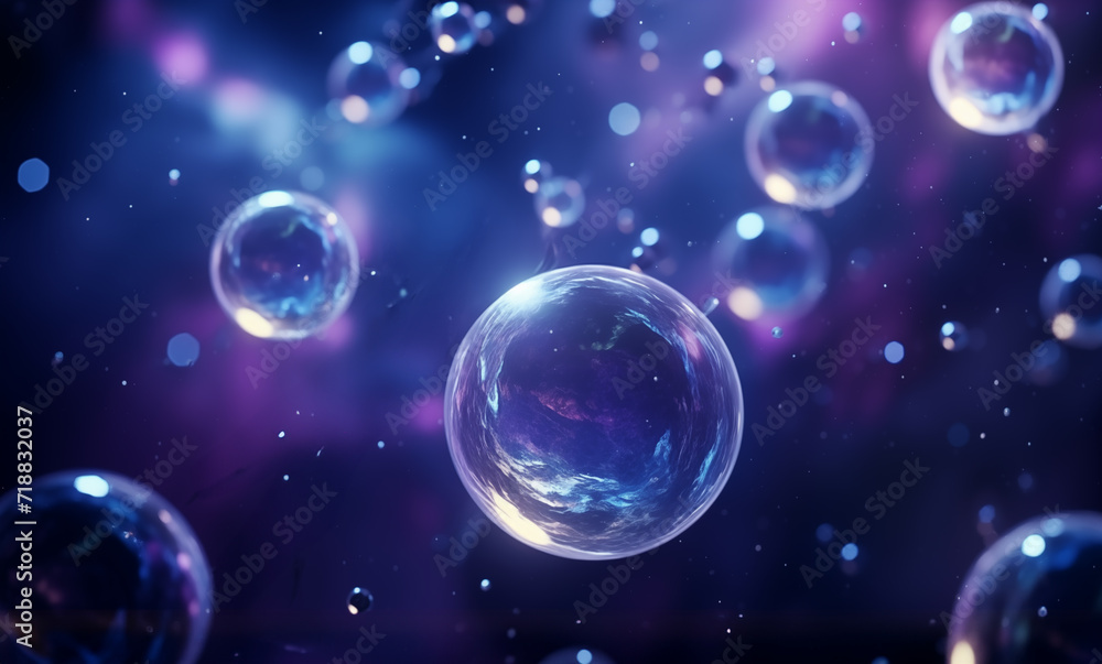 Violet and blue transparent glossy bubbles background. Color bubbles. Abstract Bubble background	
