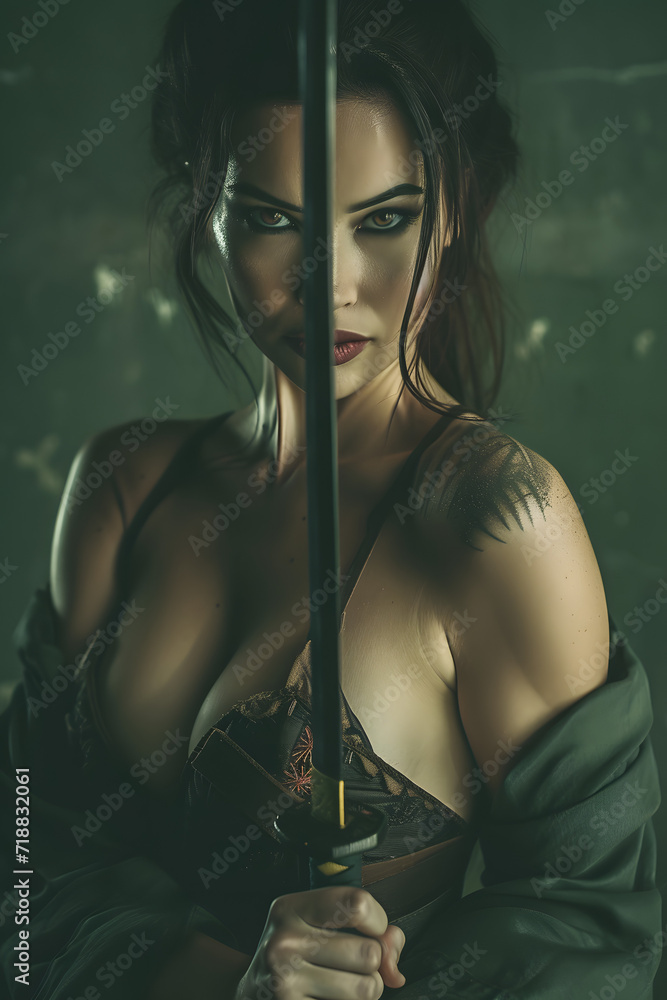 Sultry Samurai: Sexy Katana Girl in Enchanting Poster Art