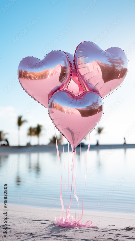 custom made wallpaper toronto digitalPink heart balloons bouquet. Happy Valentine's day concept. AI generated image.