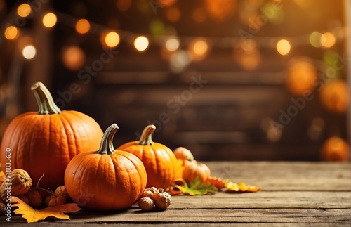 Pumpkin Autumn wooden table background