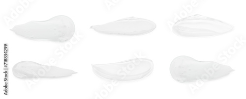 Samples of cosmetic gel isolated on white, set