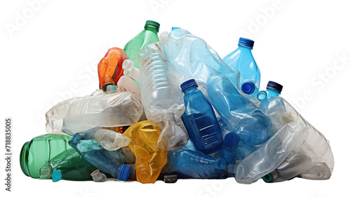 plastic waste pile for recycling on a white background