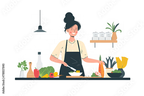 野菜を料理をする女性-1