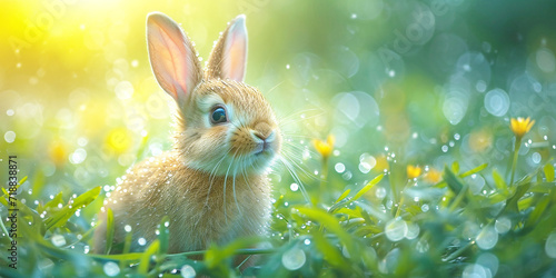 Easter bunny rabbit in the garden. Grnerative AI. © unikyluckk