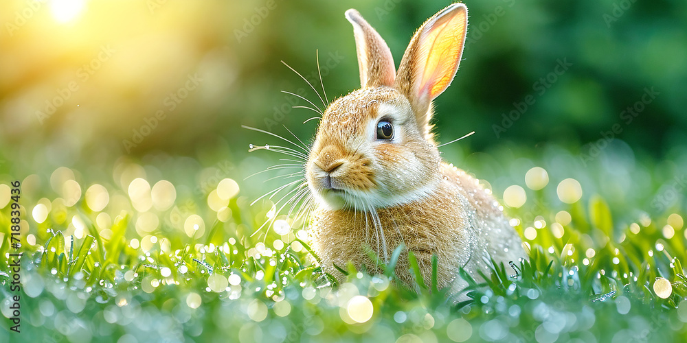 Fototapeta premium Easter bunny rabbit in the garden. Grnerative AI.