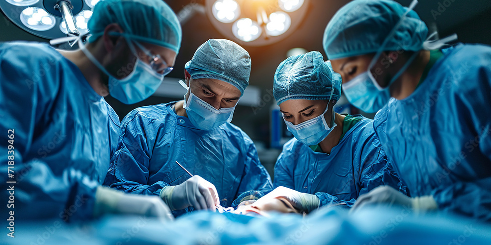 Team of professional doctors in hospital or surgery room. Genrative AI. Team of professional doctors in hospital or surgery room. Genrative AI.