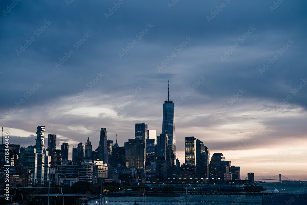 Manhattan, New York, USA - Sep, 2th 2022 Manhattan from Little Island Park at sunset.