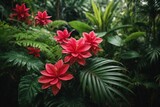 Notanical herbal exotic tropical plants herbs flowers botanical foliage background nature jungle landscape.