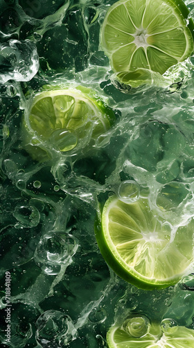 Close up slices of lime in water with bubbles © Andsx