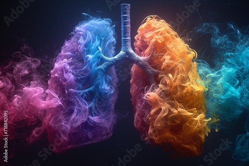 Colorful Lungs in Smoke: A Vibrant Visual of the Respiratory System Generative AI photo