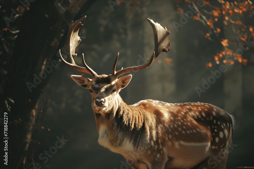 Fallow deer in forest. Wildlife scene from wild nature