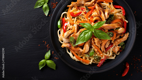 Udo stir fry noodles with chicken and vegetables