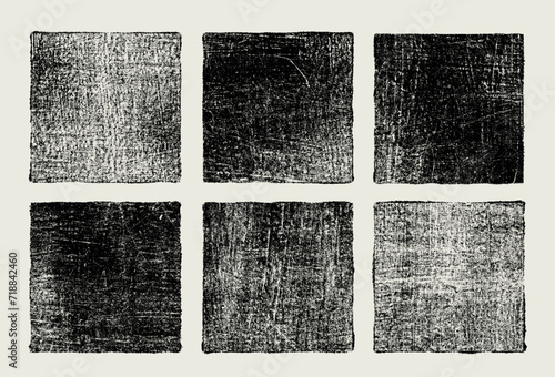 Grunge square template backgrounds set. Black painted squares or rectangular shapes. High quality distressed texture isolated on white. Vector dirty grunge design frames, borders or templates for text