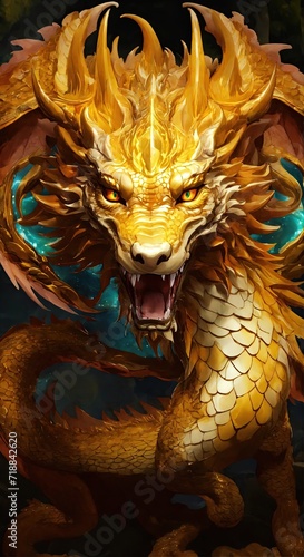 Golden Fury  Unleash the Power of the Majestic Dragon  Digital Art