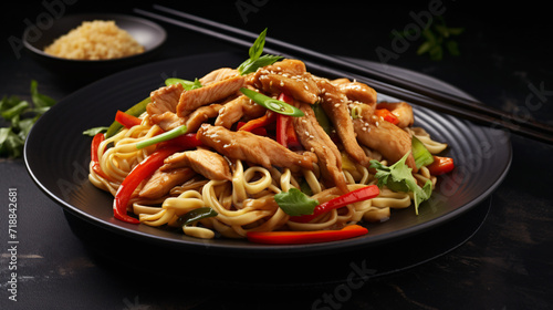 Udo stir fry noodles with chicken and vegetables