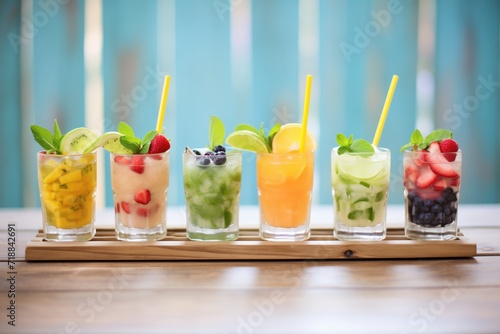 an array of mojitos with different fruit variations
