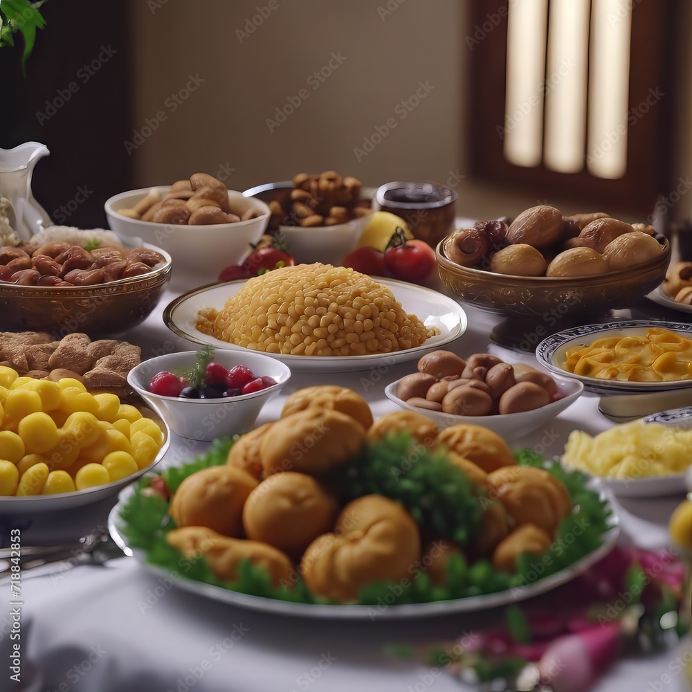 Various Foods on the Table in Eid al-Fitr Celebration for Eid al-Fitr Background