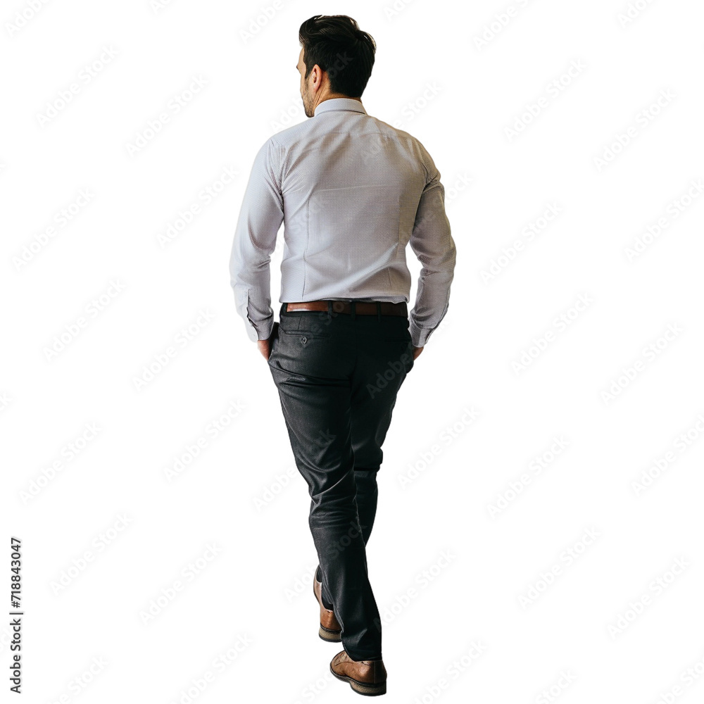business man walking, back view isolated on transparent background