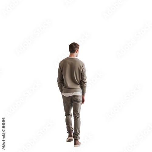 casual modern man walking, back view on a transparent background