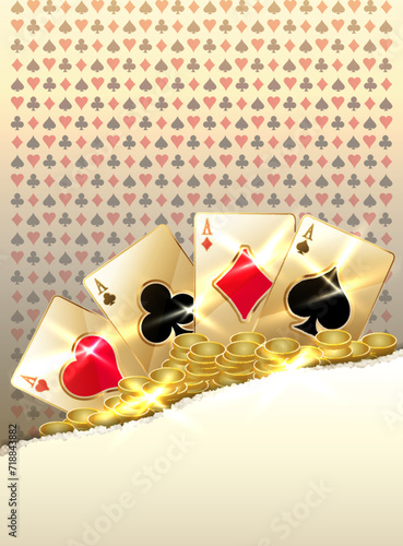 Casino wallpaper with poker cards, vector illustration