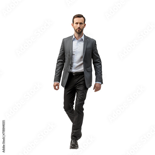 business man walking, front view isolates on transparent background photo