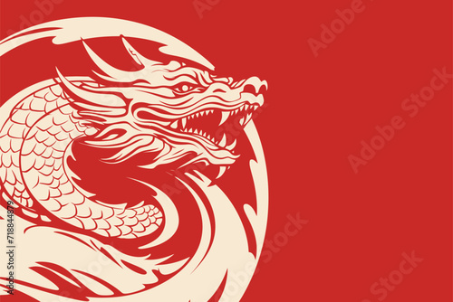 Chinese dragon symbol red background 