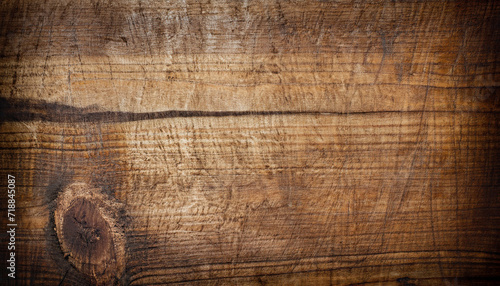 Old grunge wooden cutting kitchen desk board background texture with copy space for text