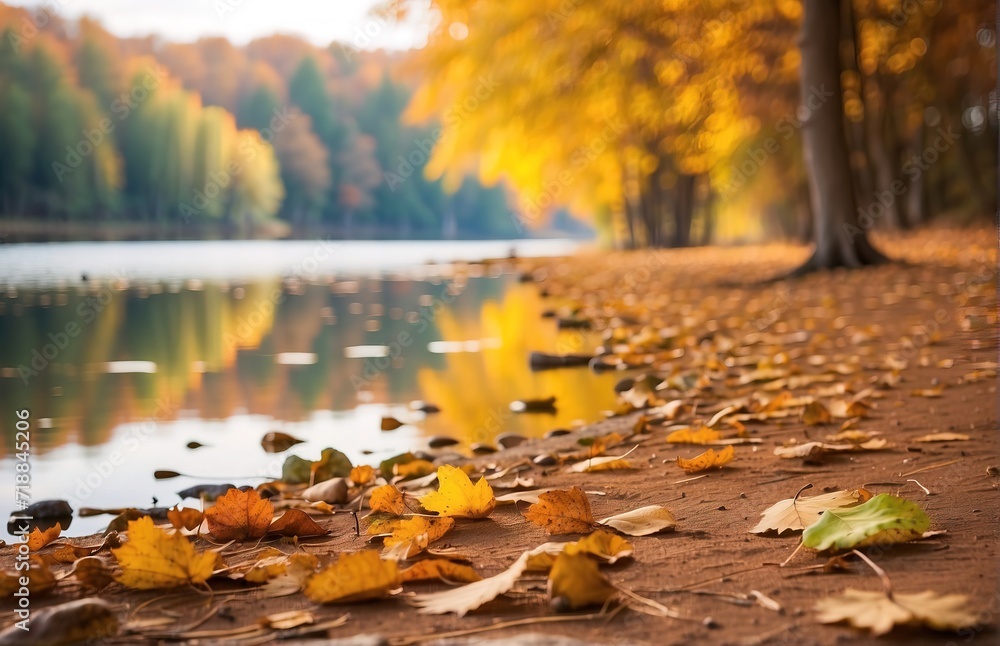 Obraz premium Autumn landscape on lake and tree
