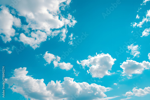 Clean and clear blue sky on sunny day with clouds on it.