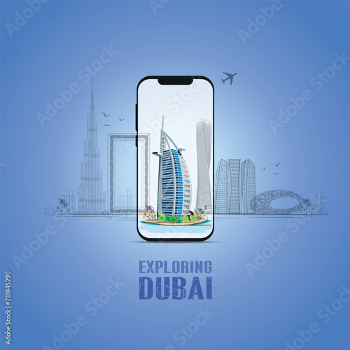 Explore dubai. modern skyscrapers in Dubai. World tourism day