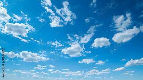 Clean and clear blue sky on sunny day with clouds on it. 