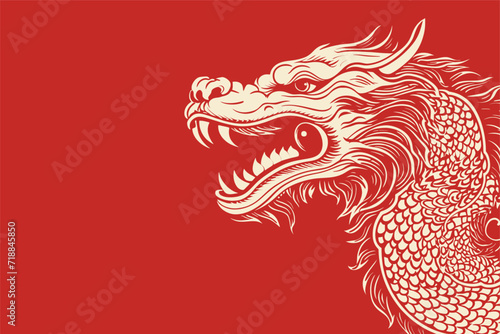 Chinese dragon symbol red background 