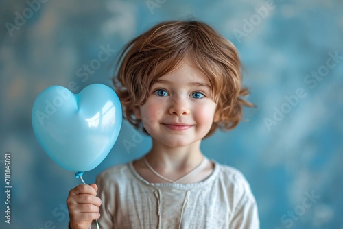 Smiling Little Girl with Blue Heart Balloon Generative AI