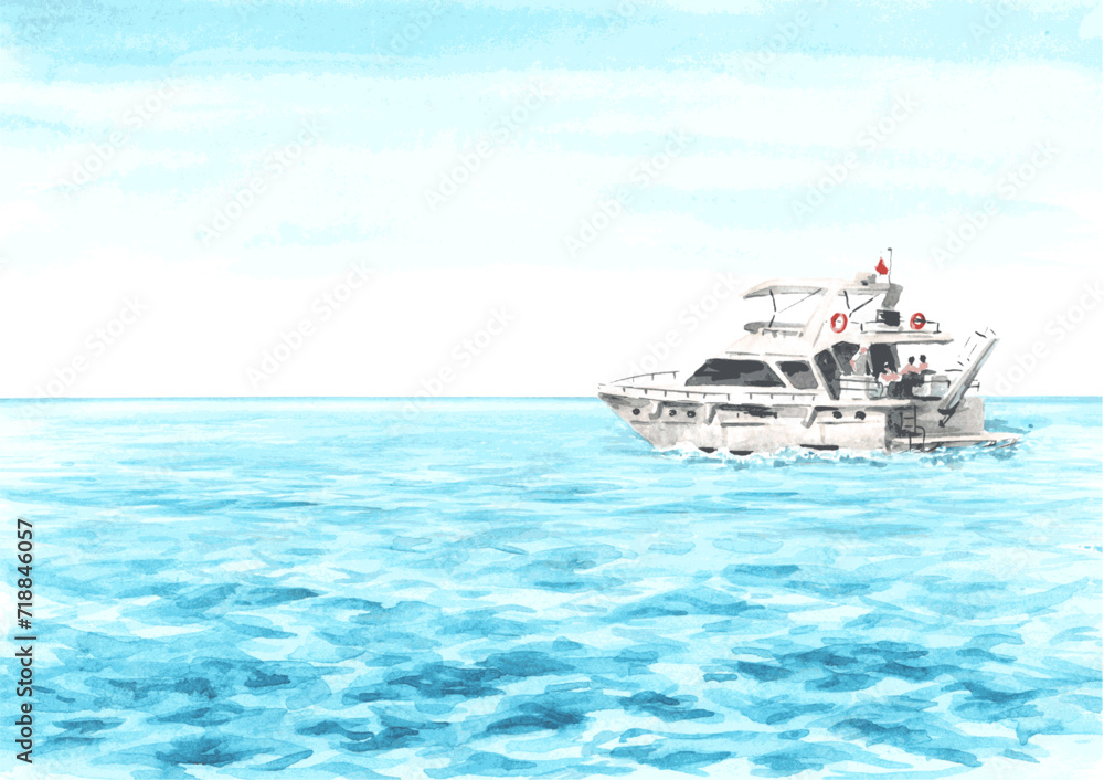 Sea boat, yacht and seagulls set. Hand drawn watercolor illustration isolated on white background Sea boat, yacht and seagulls set. Hand drawn watercolor illustration isolated on white background