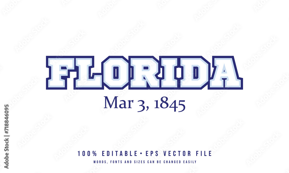 Florida typography design vector for shirt, mug, cap, jersey, hoodie. Editable college t-shirt design printable text effect vector